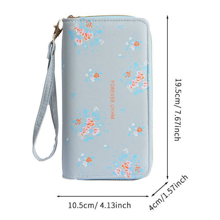 Cross-Border Label Long Versatile Double Zipper Korean Style Student Floral Large Capacity Phone Bag Clutch Soft Coin Purse