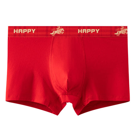 10A Antibacterial Red Men's Underwear, Men's Pure Cotton Red Boxer Briefs, Zodiac Year Men's Red Underwear Wholesale