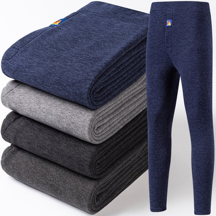 Winter Fleece-Lined Thickened Camel Wool Men's Thermal Composite Base Layer Pants Plus Size Men's Polyester Thermal Pants