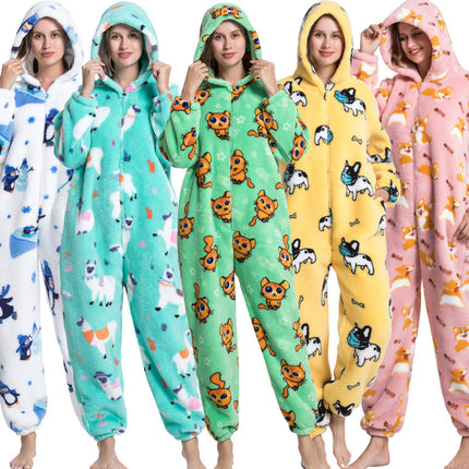 Mixed Wholesale Autumn and Winter Cotton Velvet Animal Cartoon Siamese Pajamas Thickened Men and Women Couple Home Clothes Tianma Adult
