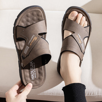 2025 Summer New Men's Beach Sandals Soft Sole Non-Slip Daily Casual Thickened Breathable Two-Wear Bath Slippers