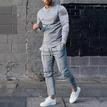 European goods foreign trade men's suit spring and autumn two-piece crew neck long sleeve t-shirt trousers suit men's autumn casual wear