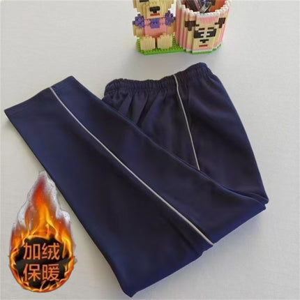 High-Gloss Reflective Strips, Navy Blue Two-Bar Sweatpants, Same Style Student Pants for Men and Women, Autumn and Winter Gray Striped School Uniform Straight Pants