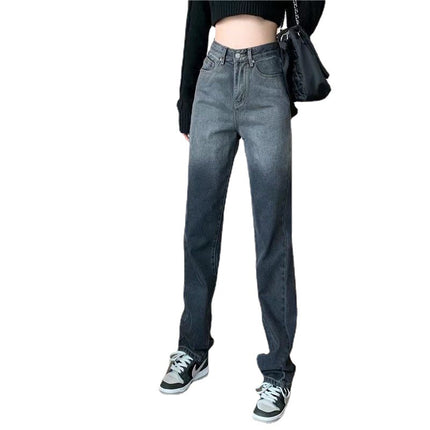 Loose wide-leg jeans women's high waist slimming 2024 New Hong Kong style retro straight mop pants niche design sense