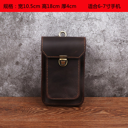 Men's Waist Bag Hanging Bag Mobile Phone Bag Genuine Leather Protective Case Crazy Horse Leather Top Layer Cowhide Outdoor Waist Hanging Bag Wholesale