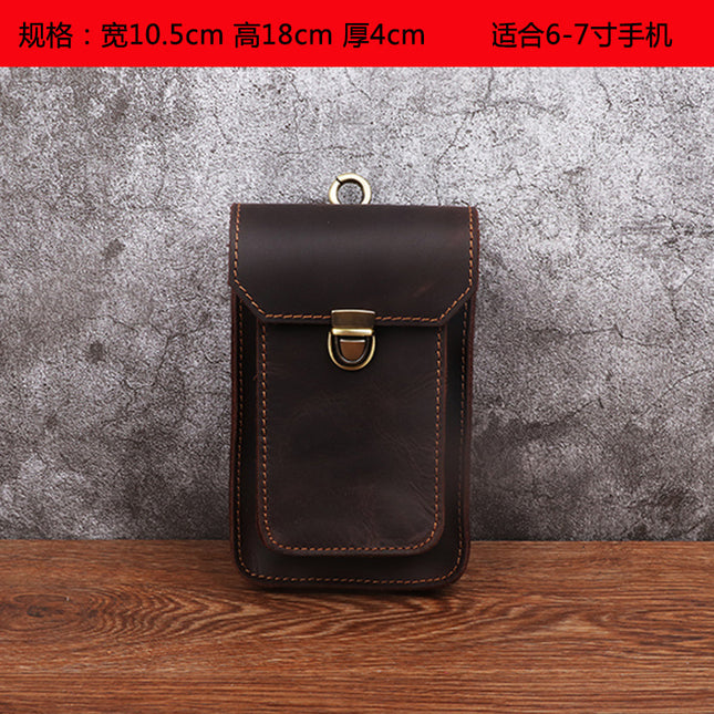 Men's Waist Bag Hanging Bag Mobile Phone Bag Genuine Leather Protective Case Crazy Horse Leather Top Layer Cowhide Outdoor Waist Hanging Bag Wholesale