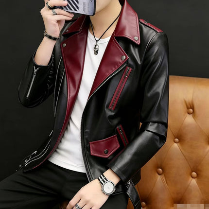 Spring and Autum Korean Style Motorcycle Leather Jacket for Men, Loose, Trendyy and Handsome Black American Fashion Brand Leather Jacket for Men 2025