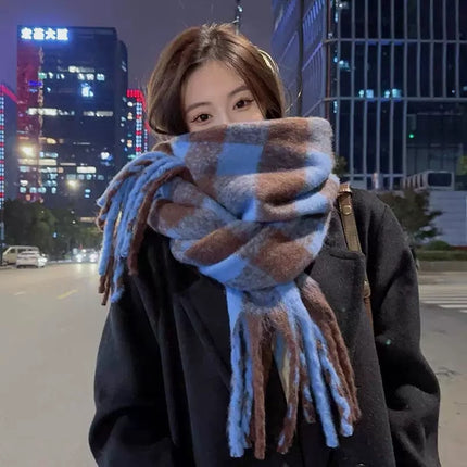 New Striped Scarf for Women, Autumn and Winter Thickened Warm Neck Scarf, Versatile Solid Color for Students, Manufacturer Cross-Border Fashion