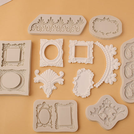 Embossed combination of various photo frame flower frame edge silicone handmade chocolate candy cake mold candy tool