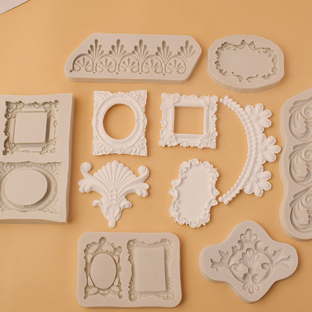 Embossed combination of various photo frame flower frame edge silicone handmade chocolate candy cake mold candy tool