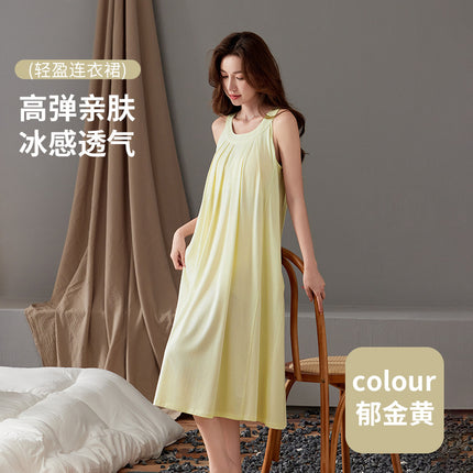 Sling Lyocell Cotton Cool Feeling Nightgown with Breast Pads for Women Summer Home Clothes Can Be Worn Outside Casual and Comfortable Summer Girls