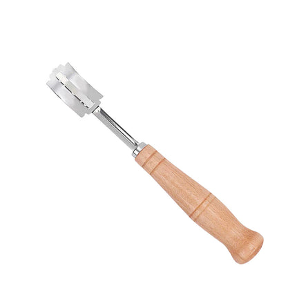 Wooden Handle Curved Bread Cutter Creative Stainless Steel Bread Trimming Knife Dough Dividing Knife European Style Baguette Cutting Pattern