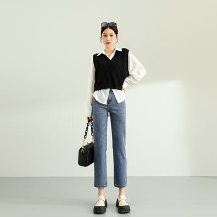 The Mainly Recommended Retro Straight-Leg Jeans for Women in Autumn and Winter. High-Waisted Slimming Look Cigarette Pipe Pants for Small People. High Street Fashion
