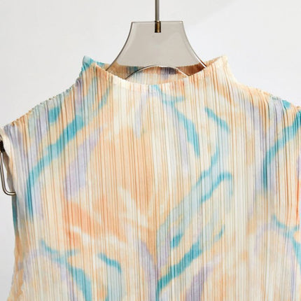 Miyake Counter New Pleated Slim Sleeveless Half-high Collar Vest Top Hip Skirt suit Women's Two-piece Set