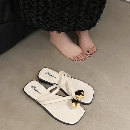 Slip-On Sandals for Women's Summer Outer Wear 2025 New Internet Celebrity Ins Flats Square Toe Fairy Style Soft Sole Women's Shoes