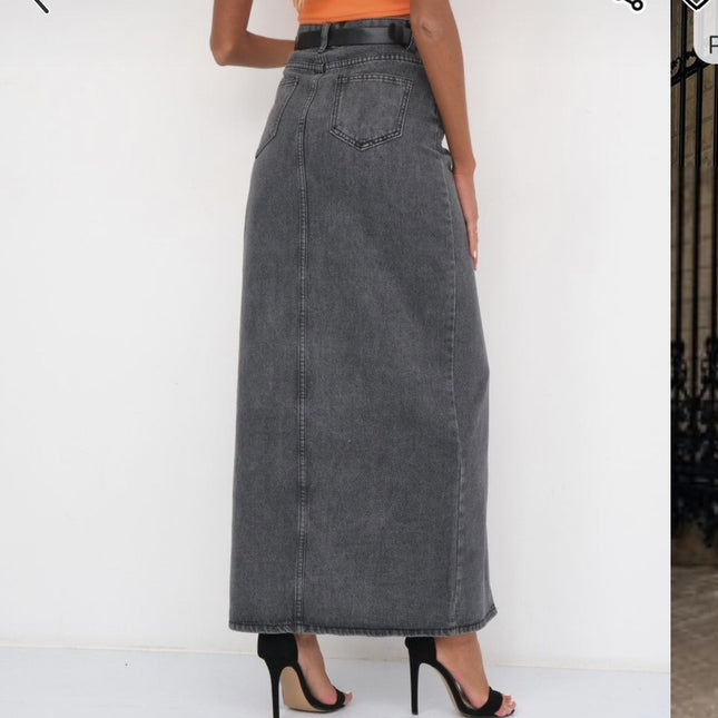 New in stock foreign trade wholesale cross-border European and American style women's high waist split design denim skirt long skirt