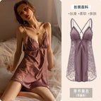 Rosemary purple nightgown [ice silk style] includes removable breast pad / S