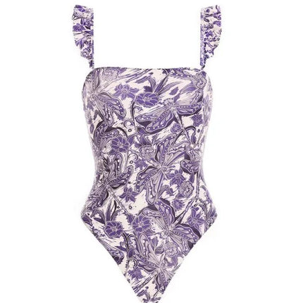 2023 European and American Conjoined Conservative Belly Covering Beach Hot Spring Swimsuit for Women French Retro Conjoined Bikini Two-piece Set