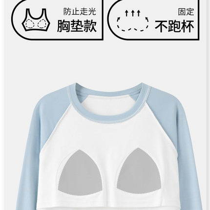 2025 Wholesale Pure Cotton Long-Sleeved Pajamas with Chest Pads, Solid Color, Girly Style, Spring and Summer Round Neck Sweet Home Wear