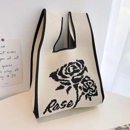 New Ins Bag Knitted Handbag Large Capacity Bucket Bag Versatile Daily Work Clothing Tote Bag Female Souvenir