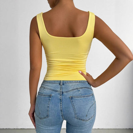 2025 European and American Cross-Border New Women's Sleeveless Camisole Square Neck Casual Basic Crop Top