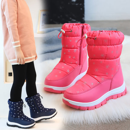 2026 Winter New Children's Snow Boots Snowflake High-Top Cute Fashionable Cotton Shoes Casual Soft Sole Warm