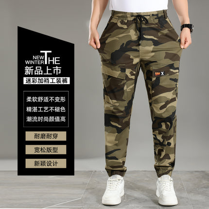 Elastic Work Pants for Men, Cotton Material, Elastic Waist, Spring and Autumn Camouflage Pants, Stain-Resistant Workwear Pants Wholesale
