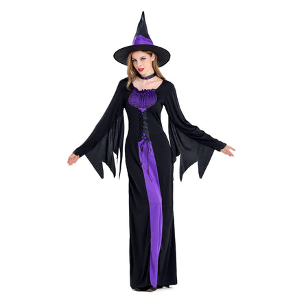Amazon Cross-Border Halloween Purple Witch Costume Magician Long Skirt Wizard Cosplay Stage Performance Costume