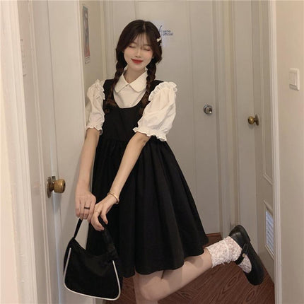 French Princess Dress Set Puff Sleeve Elegant Lace Shirt + Strand Skirt Vest Dress Sweet Two-piece Set