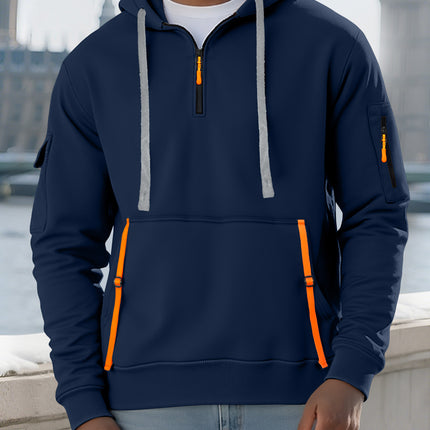 Cross-Border Amazon Men's Autumn and Winter European and American Size Hooded Zip-Up Top with Pockets Casual Sports Hoodie Sweatshirt
