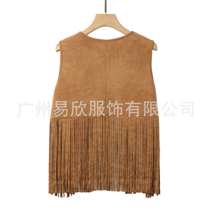 Fringed Vest Men's Imitation Suede Front Open Vintage Vest Sleeveless 70 s Bohemian West Jacket