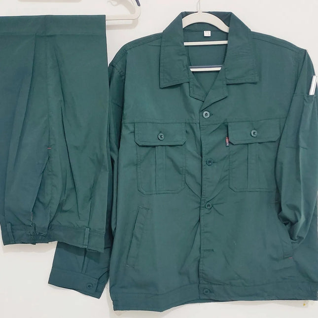 Summer thin polyester cotton solid color button labor protection clothing tooling long sleeve suit factory workshop auto repair clothing logistics