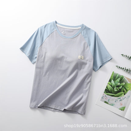Wholesale Summer Raglan Short-Sleeved Pure Cotton with Chest Pad Round Neck Pullover T-Shirt Casual Home Top Drop Shipping