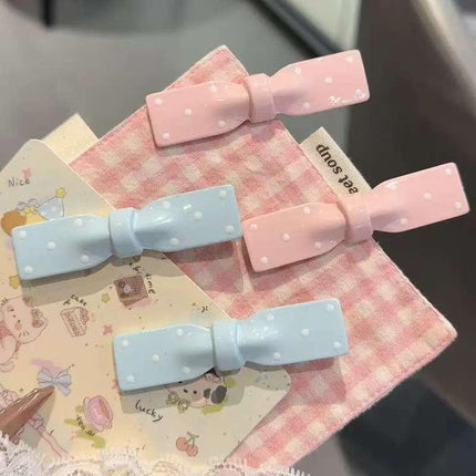 Sweet Polka Dot Bow Oval Hairpin for Women, Side Bangs Clip, Duckbill Clip for Children, Hair Accessory