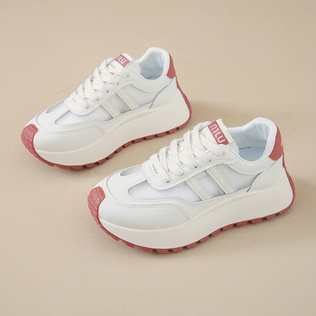 Thick-Soled Height-Increasing Mesh Casual Shoes for Women, Summer New Korean Style Breathable Dad Shoes, Lightweight Sports Shoes, Versatile White Shoes