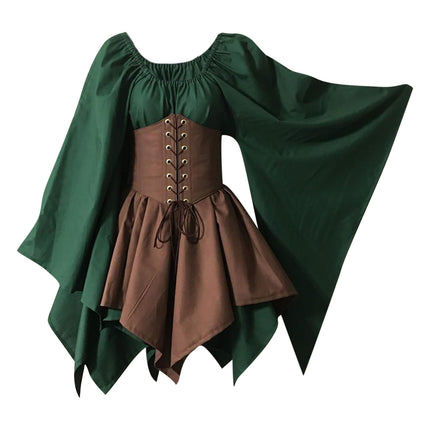 Cross-Border Wish New Party European and American Women's Long-Sleeved Renaissance Medieval Bell-Sleeved Dress