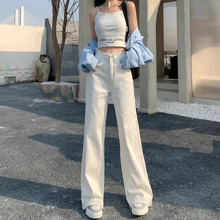 plus size Edge Narrow Straight Jeans Women's Autumn Trendy All-match High Waist Slimming Loose Wide Leg Trousers