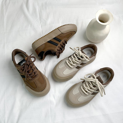 6354 Maillard Women's Training Shoes, 2024 Autumn Low-Top Thick-Soled Brown Beige Casual Retro Vintage Style