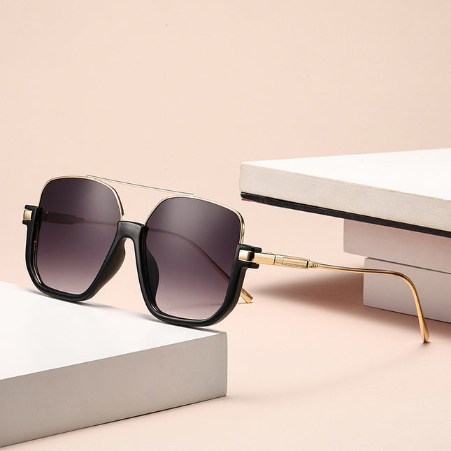 New Transparent Retro Unisex High-grade Large Frame Glasses Sunglasses Tea Black Sense Double Beam Sunglasses