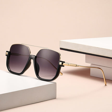 New Transparent Retro Unisex High-grade Large Frame Glasses Sunglasses Tea Black Sense Double Beam Sunglasses