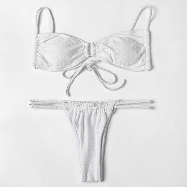 Billion Swimming 2025 European and American Foreign Trade Solid Color Special Fabric Split Women's Beach Bikini suit Bikini