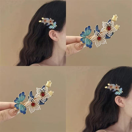 Antique Style Burned Blue Cloud Pearl Hairpin New Chinese Tassel Side Clip Advanced Sense Clip Hair Accessories Headwear Hair Clip