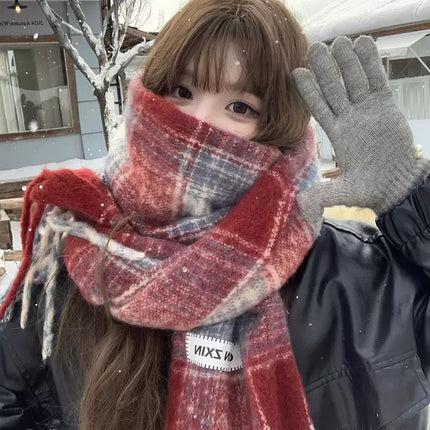 New Striped Scarf for Women, Autumn and Winter Thickened Warm Neck Scarf, Versatile Solid Color for Students, Manufacturer Cross-Border Fashion