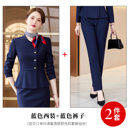 High-end professional suit spring and autumn fashion temperament goddess style skirt administrative overalls front desk manager interview tooling