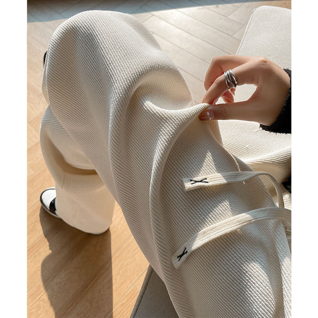 Autumn and Winter fleece-lined cream women's pants 2024 new casual straight mop pants loose all-match chenille wide-leg pants