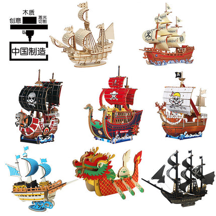 Wooden ship DIY assembled model 3d three-dimensional puzzle children's handmade wholesale entrepreneurship puzzle building blocks toys