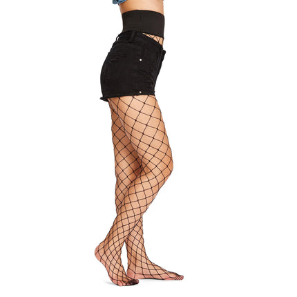 Loose, Tight, Wide-Waisted Fishnet Pantyhose, Large Mesh Stockings, Quilted Pattern, Feminine Temptation, Cut Out Stockings, Pantyhose