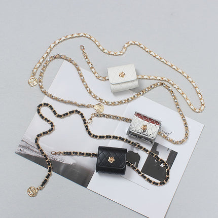 Waist bag chain mini metal waist chain Women's belt bag versatile decorative pants with skirt suit Black