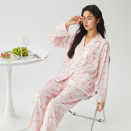 Bow Dog Cartoon Sweet Cute Wind Women's Pajamas Ice Silk Early Spring Comfortable Long Sleeve Home Clothes