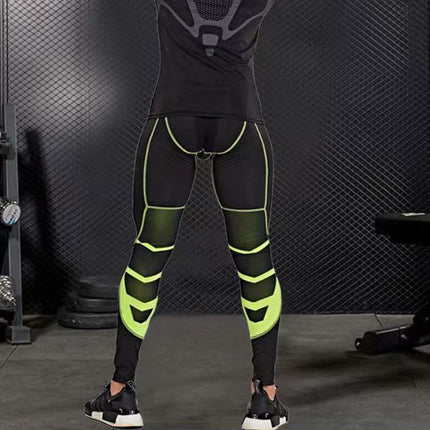 Fitness Trousers Men's Fitness Running Basketball Printed Tight Ankle-length Pants Men's Sweat Absorbing High Elastic Quick-drying Compression Pants Spot
